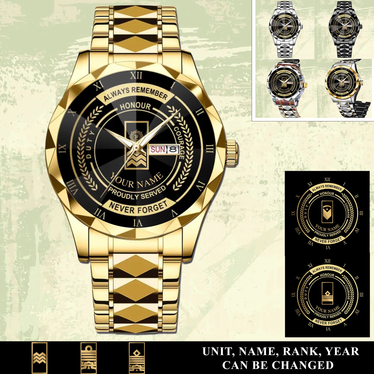 Personalized Italy Soldier/ Veteran With Rank And Name Gentleman Crystal Metal Watch - 17446752