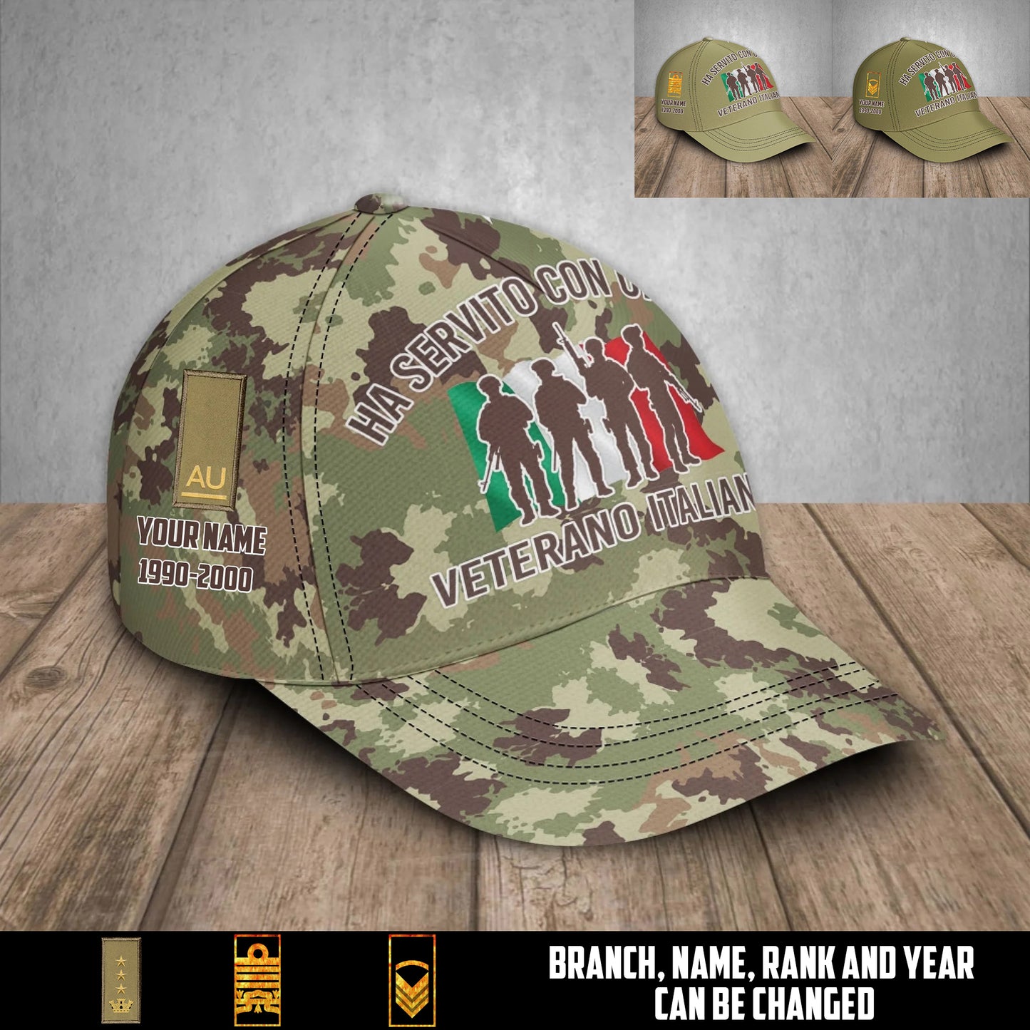 Personalized Rank, Year And Name Italy Soldier/Veterans Baseball Cap - 17676576