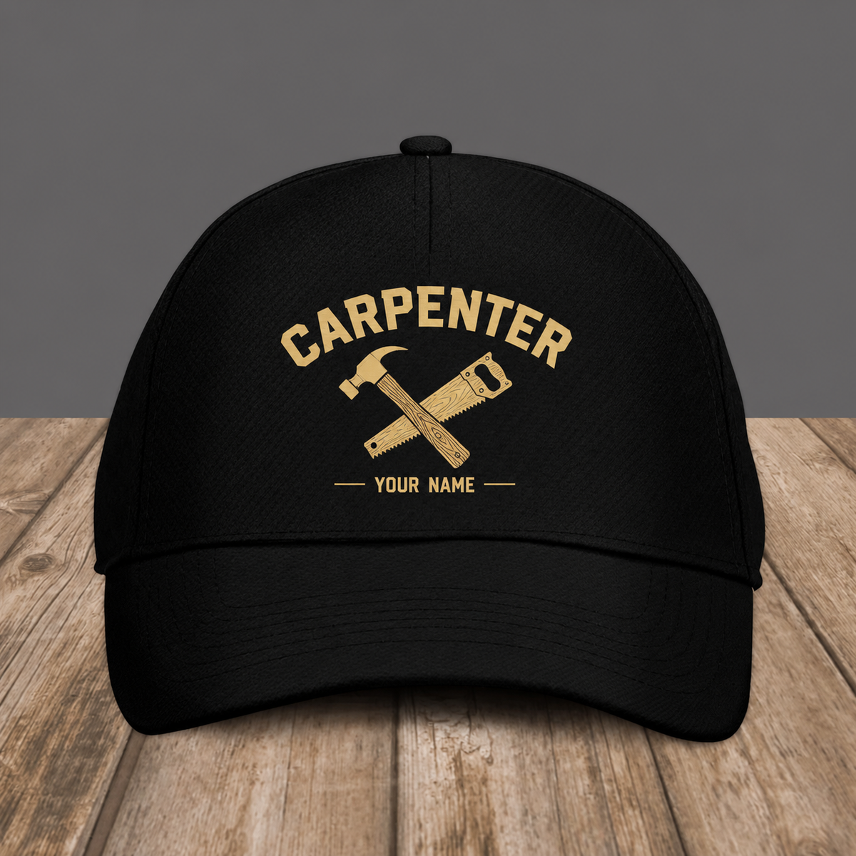 Personalized Carpenter baseball cap, Minimal Gold Emblem design with custom name