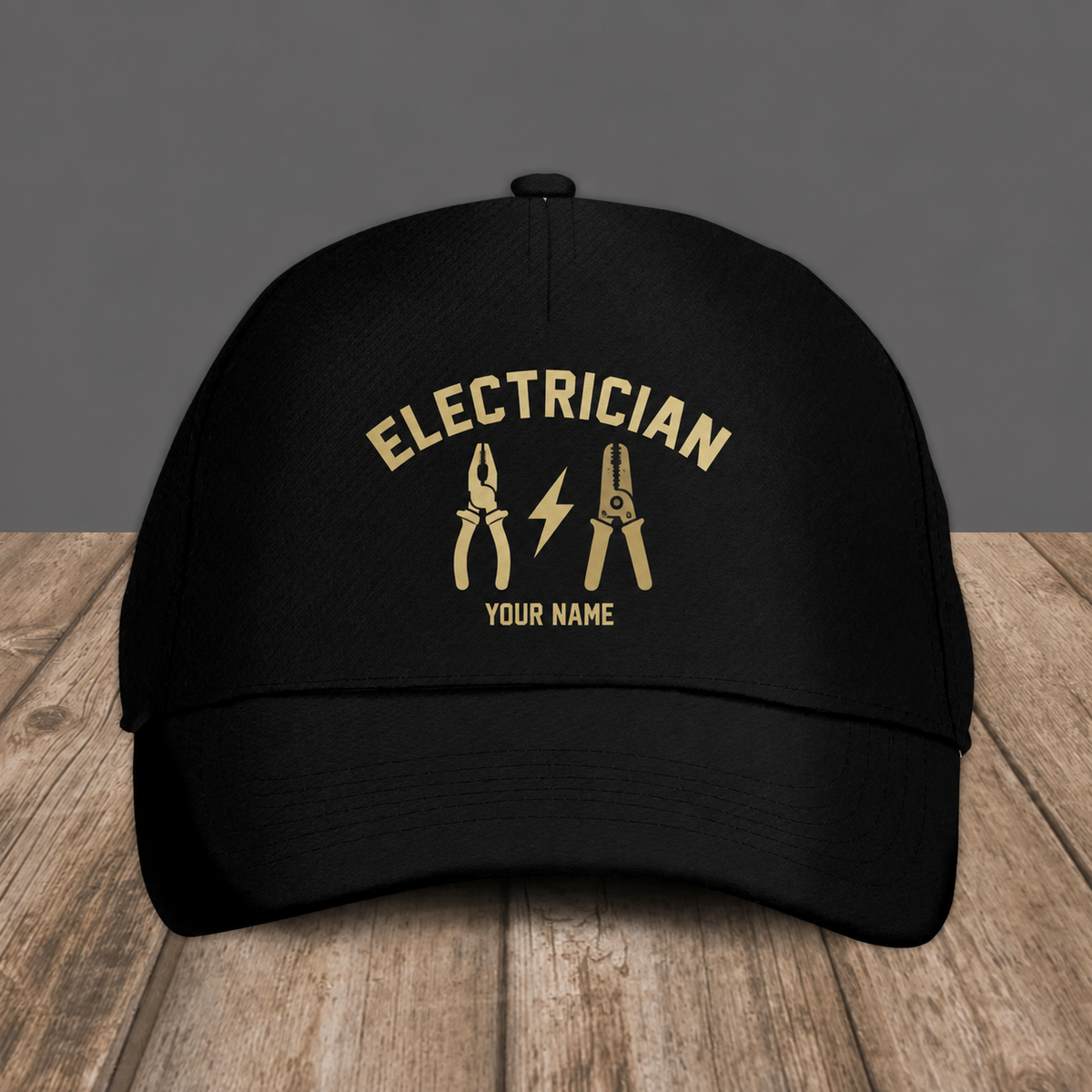 Personalized Electrician baseball cap, Minimal Gold Emblem design with custom name