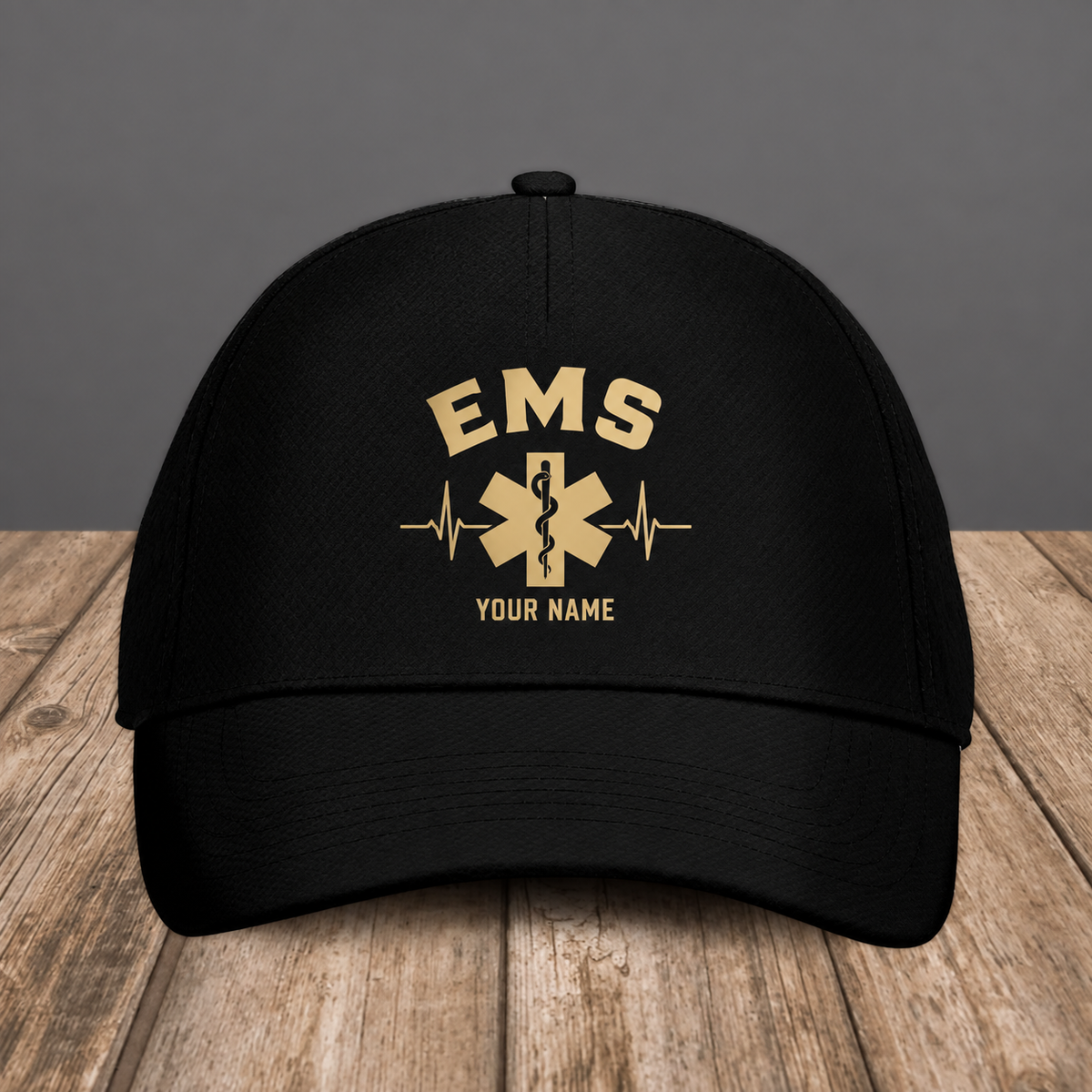 Personalized EMS baseball cap, Minimal Gold Emblem design with custom name