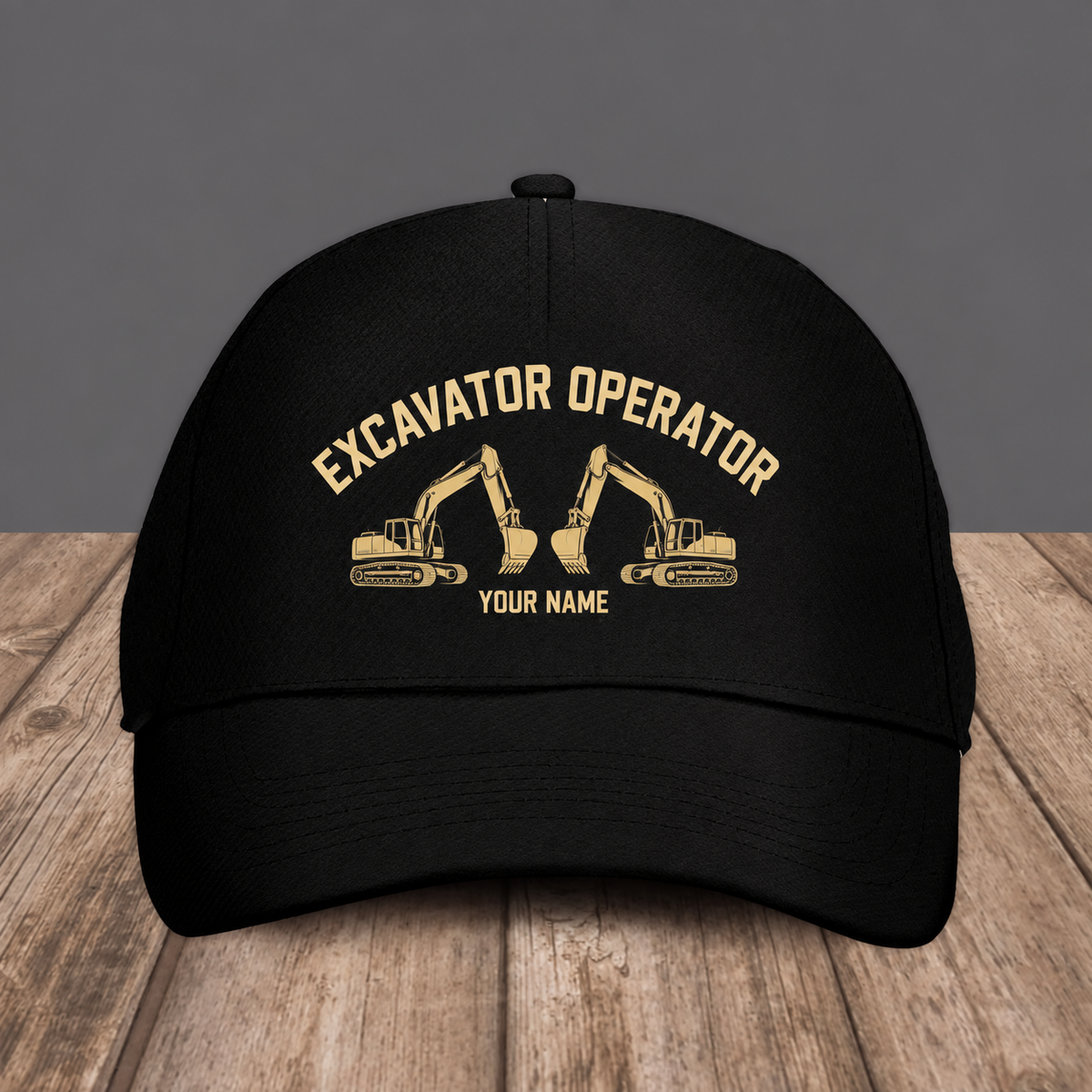 Personalized Excavator Operator baseball cap, Minimal Gold Emblem design with custom name
