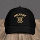 Personalized Mechanic baseball cap, Minimal Gold Emblem design with custom name