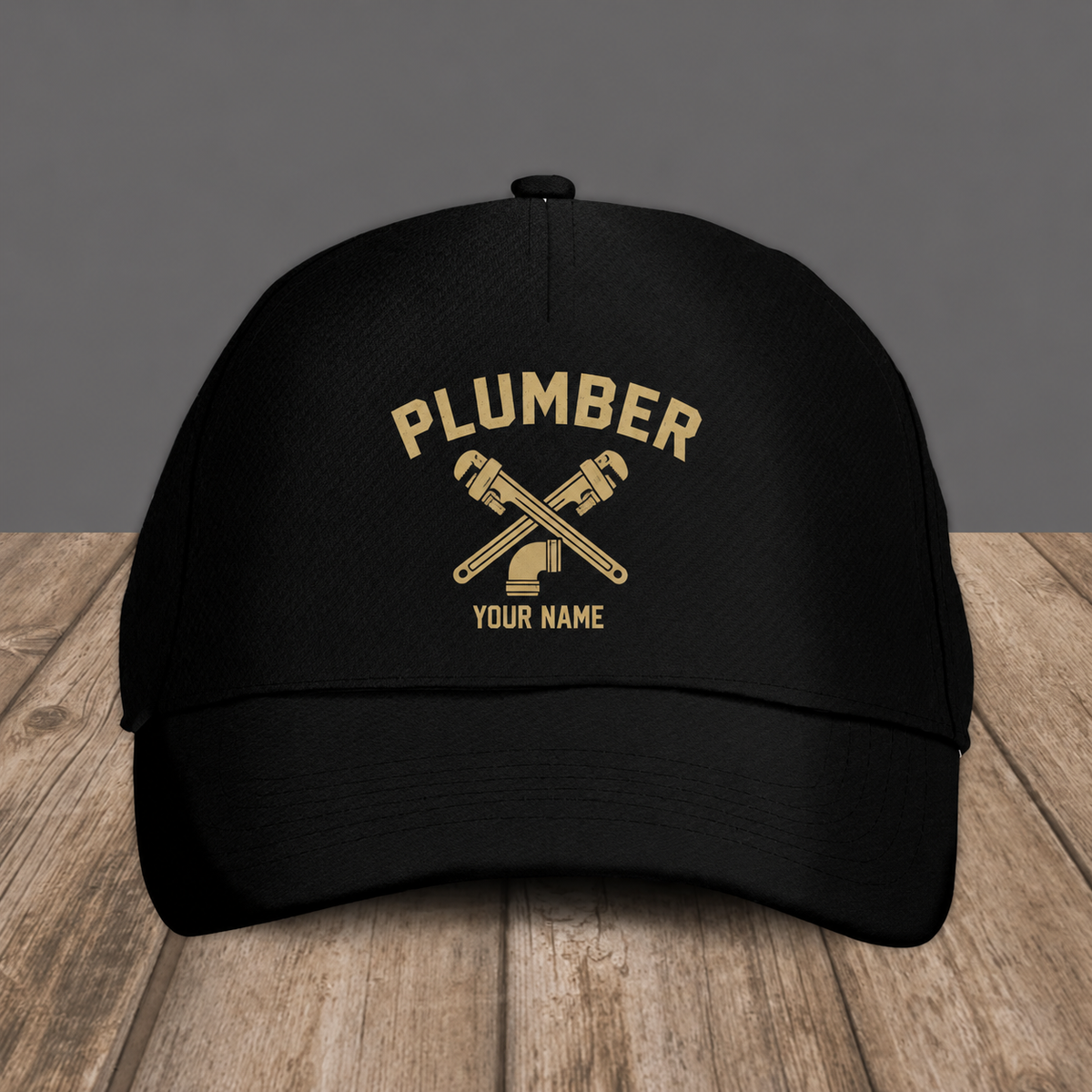 Personalized Plumber baseball cap, Minimal Gold Emblem design with custom name