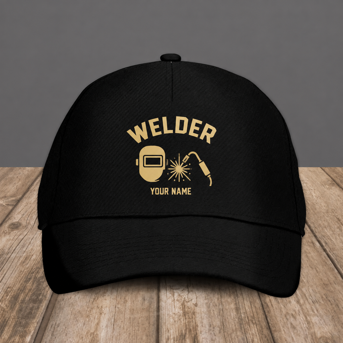 Personalized Welder baseball cap, Minimal Gold Emblem design with custom name