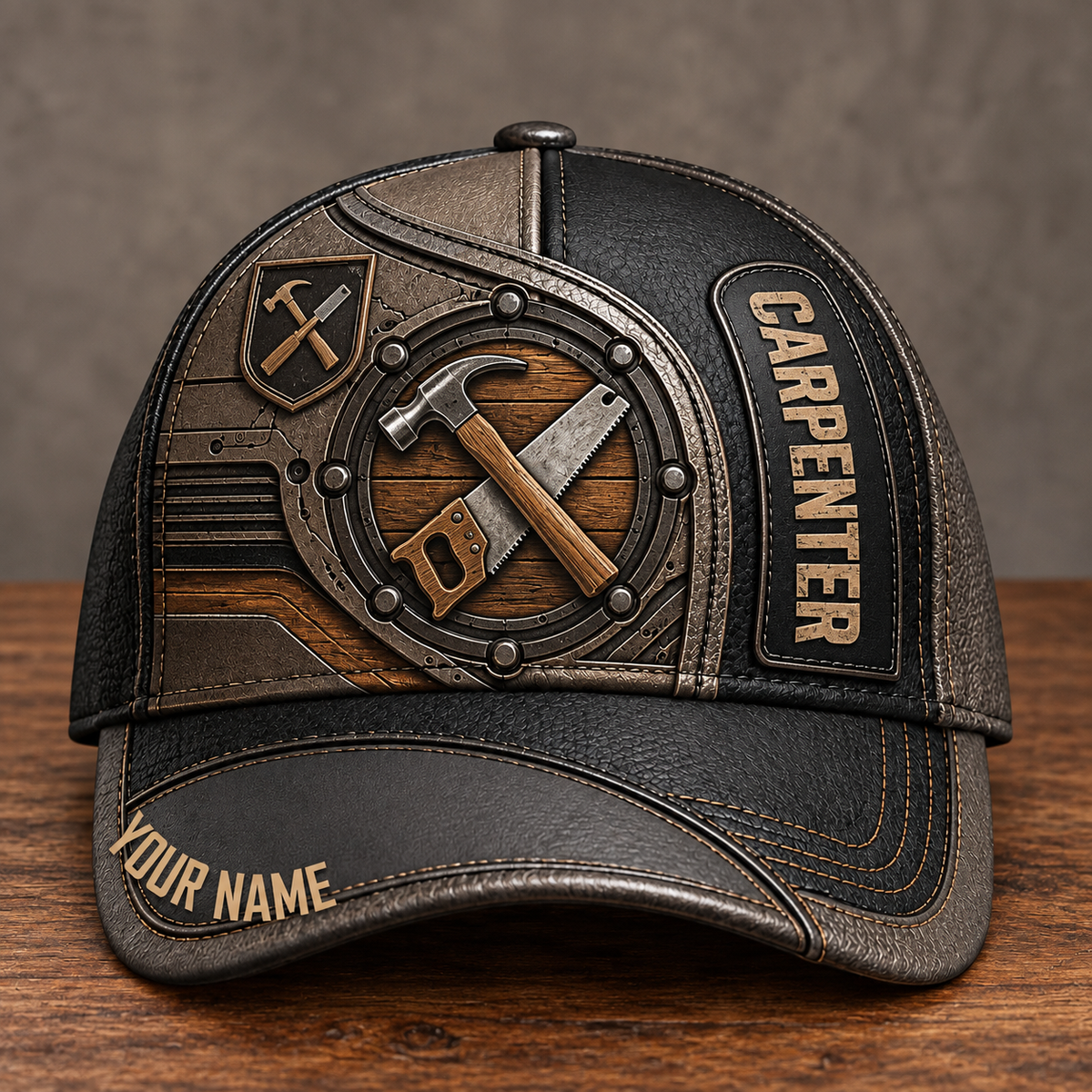 Personalized Carpenter baseball cap, Industrial Steel design with custom name