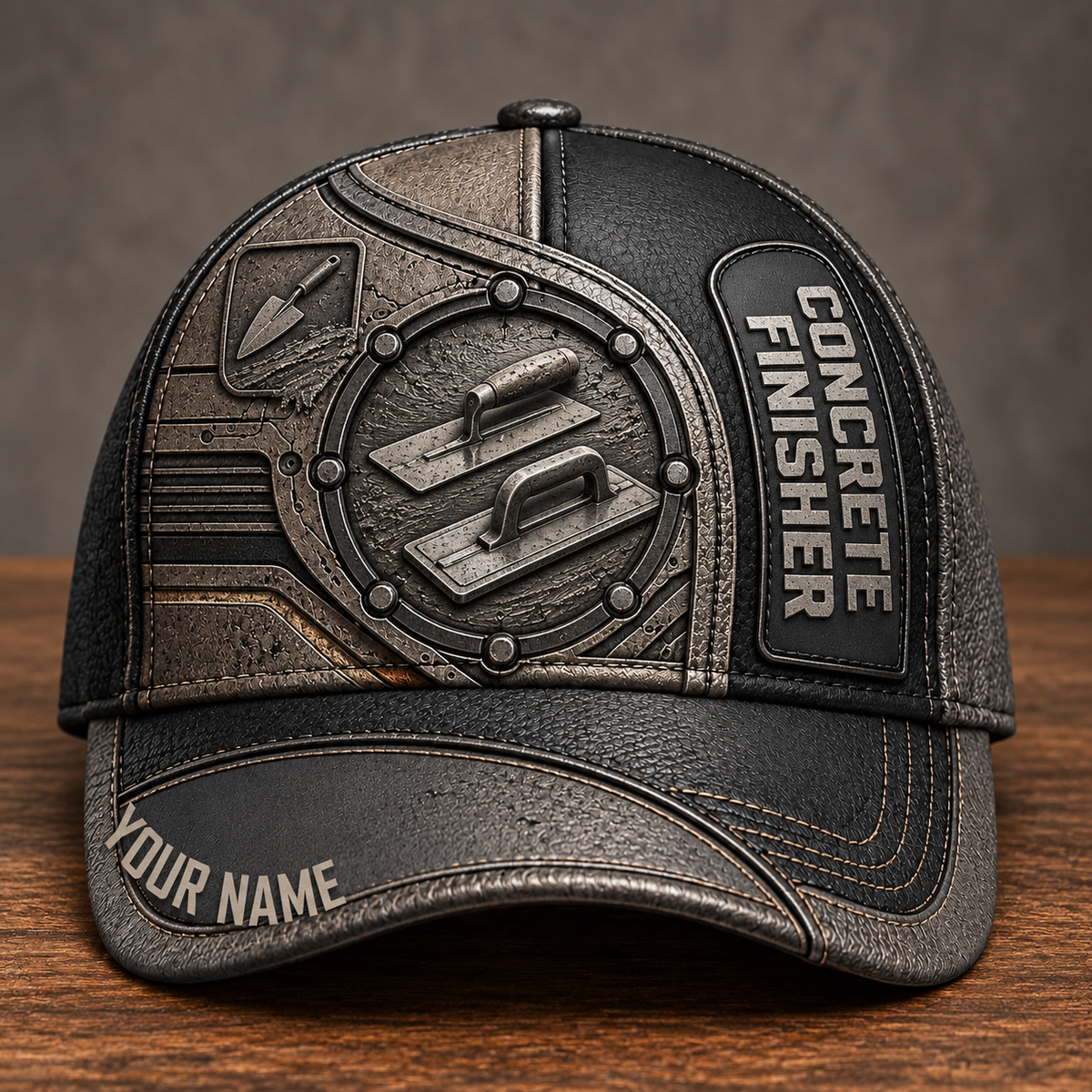 Personalized Concrete Finisher baseball cap, Industrial Steel design with custom name