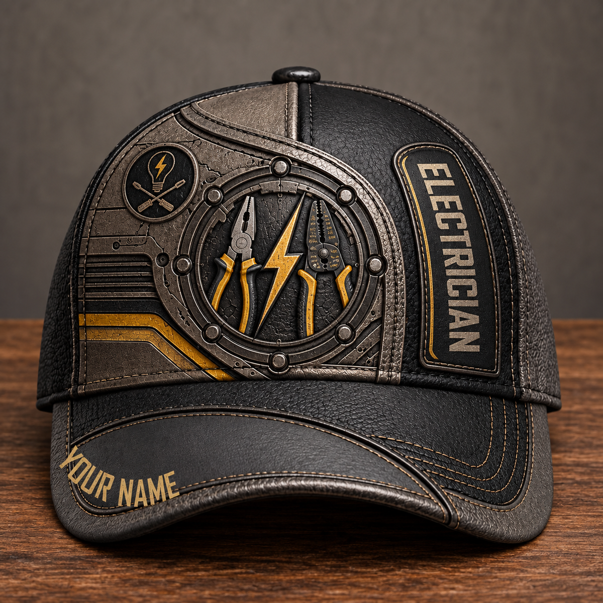 Personalized Electrician baseball cap, Industrial Steel design with custom name