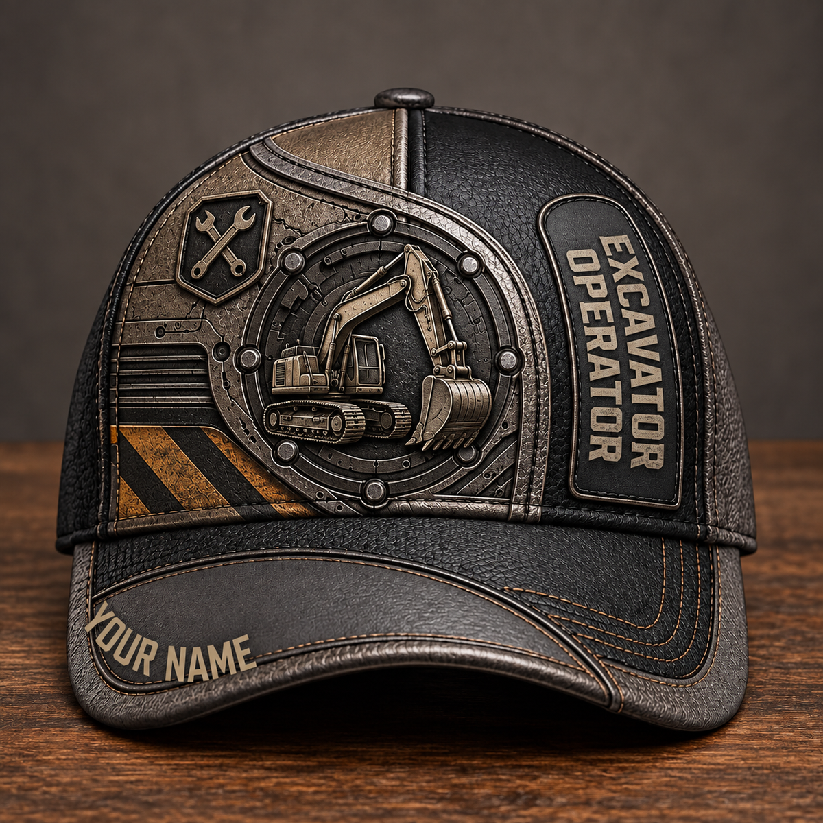 Personalized Excavator Operator baseball cap, Industrial Steel design with custom name