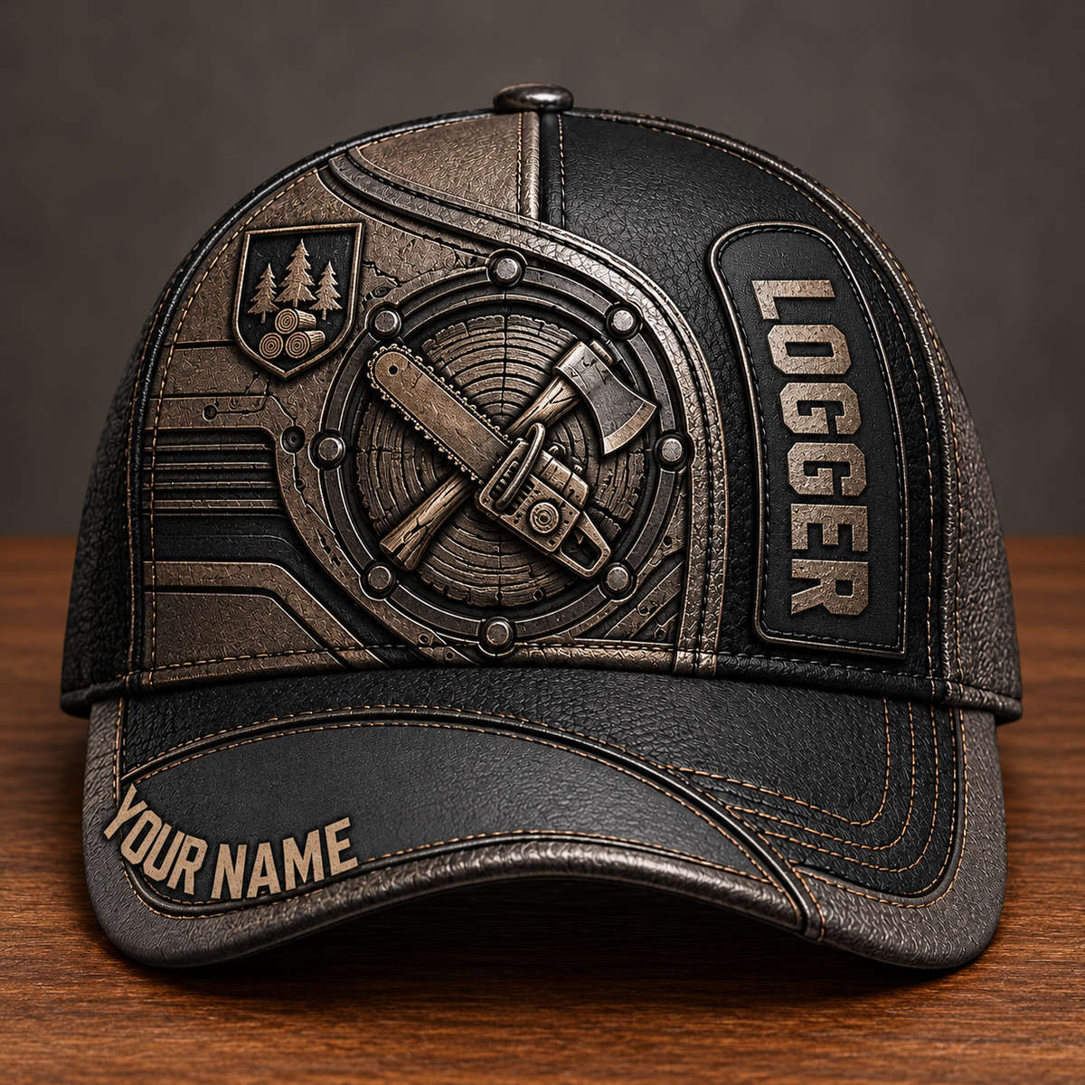 Personalized Logger baseball cap, Industrial Steel design with custom name