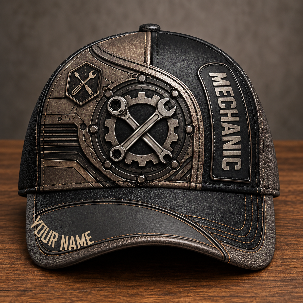 Personalized Mechanic baseball cap, Industrial Steel design with custom name