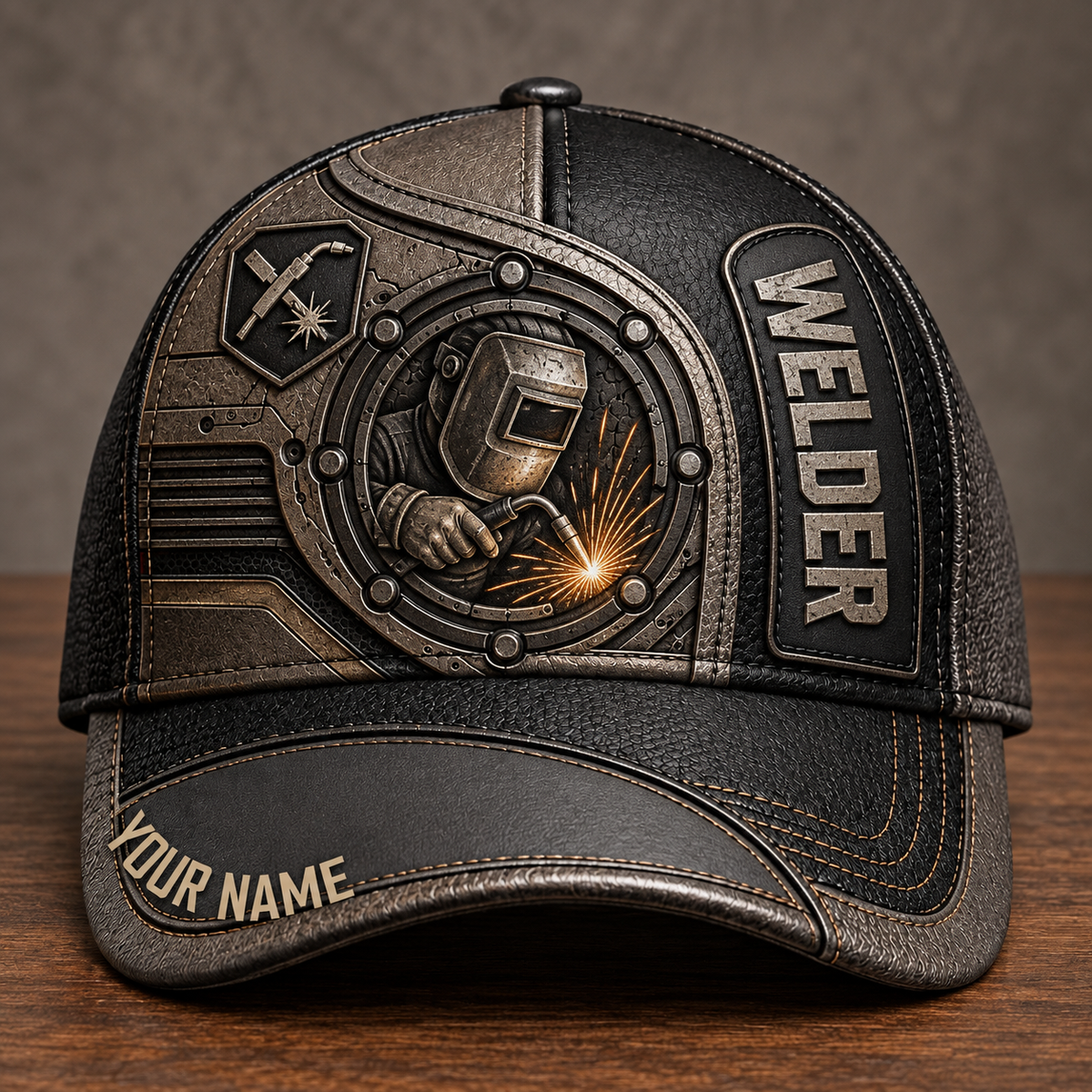 Personalized Welder baseball cap, Industrial Steel design with custom name