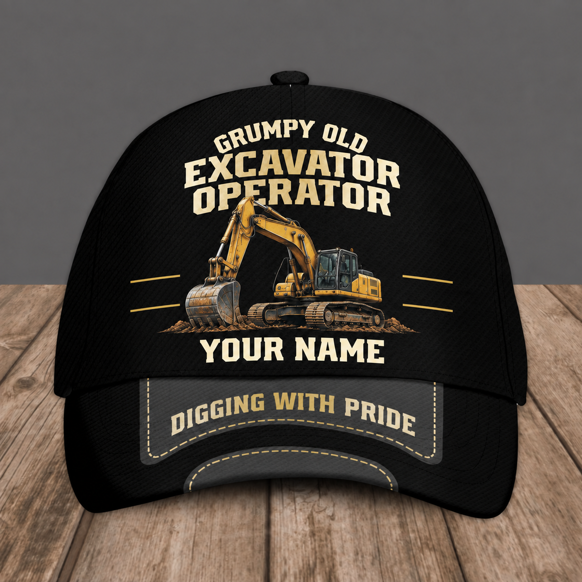 Personalized Excavator Operator baseball cap, Grumpy Old design with custom name