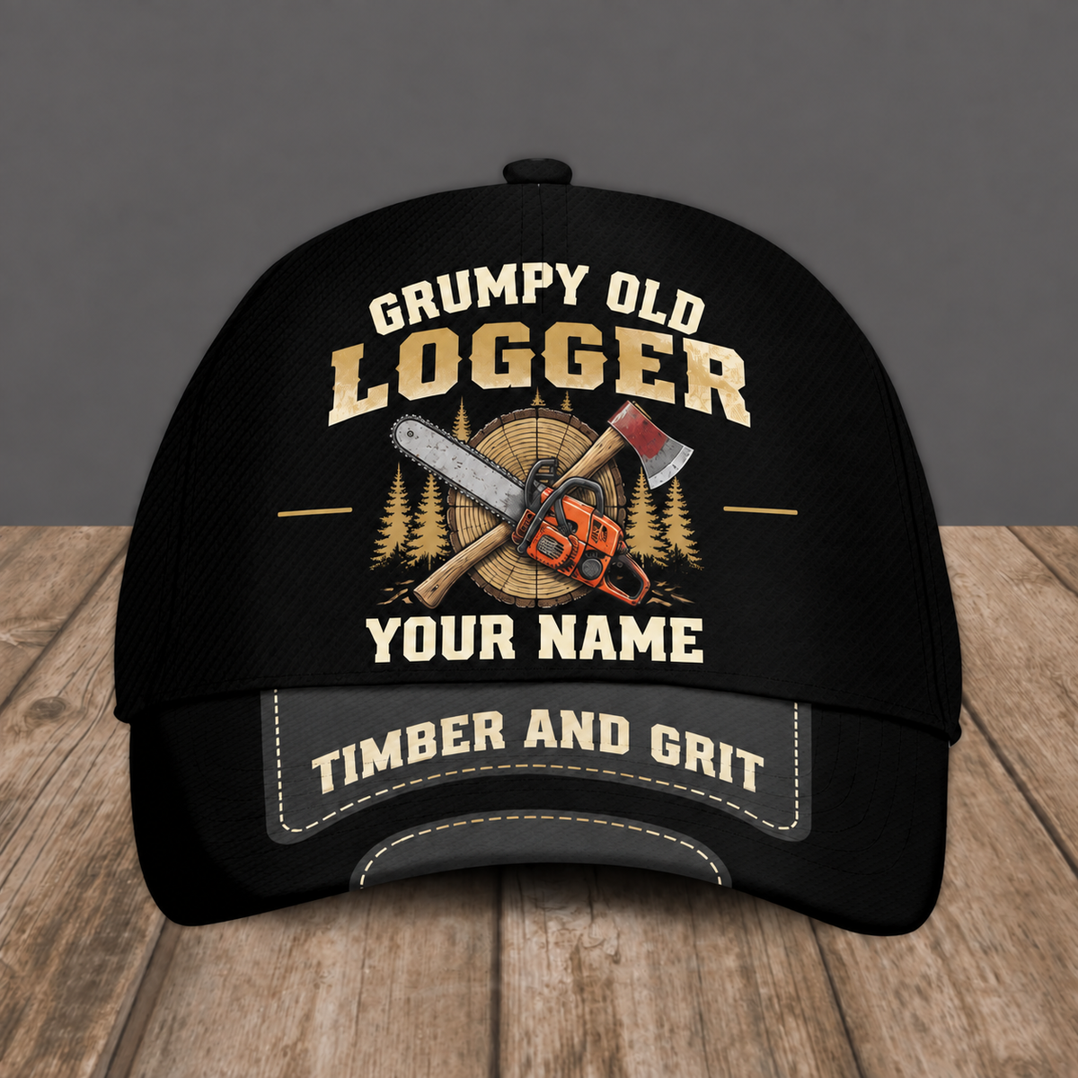 Personalized Logger baseball cap, Grumpy Old design with custom name