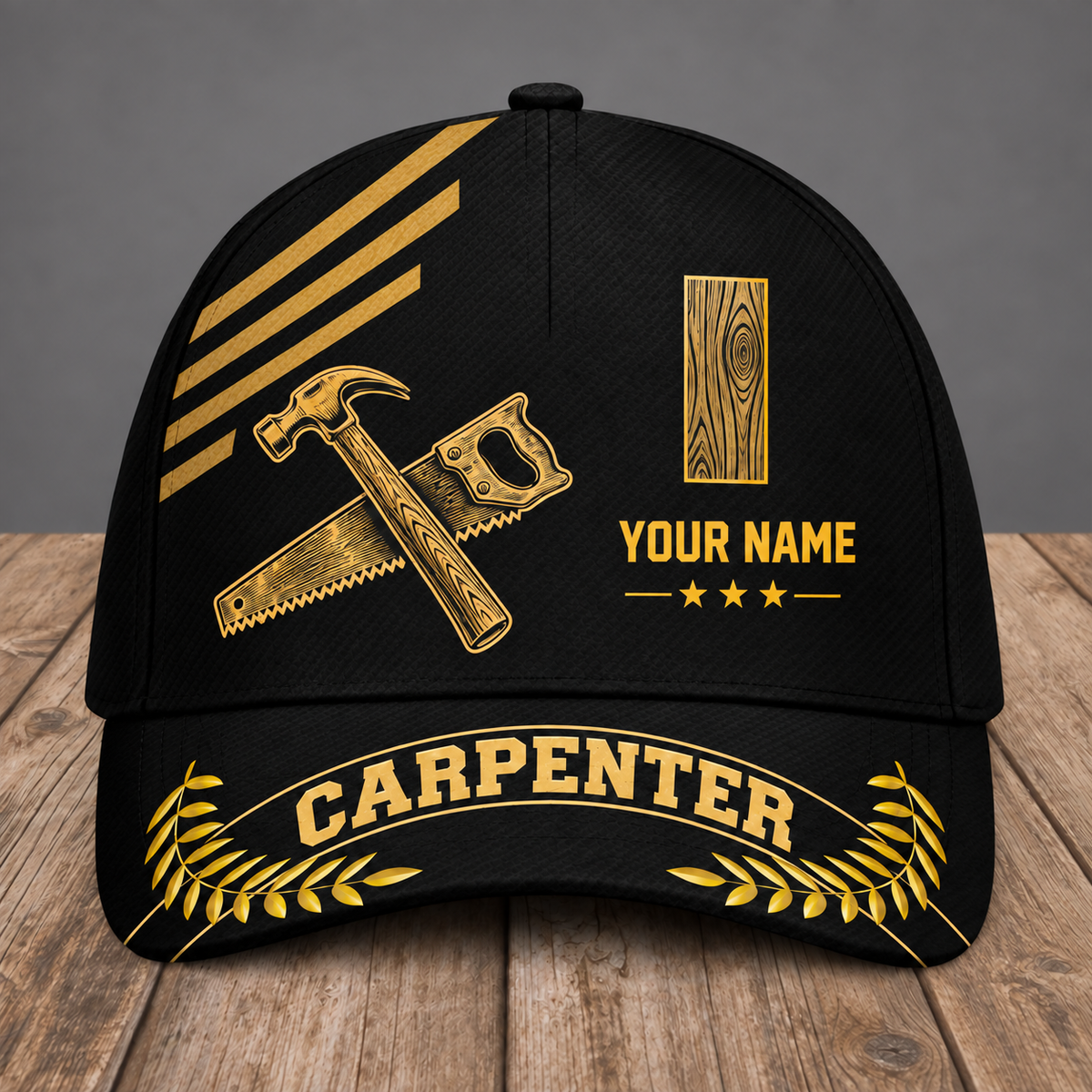 Personalized Carpenter baseball cap, Asymmetric Gold design with custom name