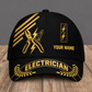 Personalized Electrician baseball cap, Asymmetric Gold design with custom name