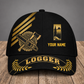 Personalized Logger baseball cap, Asymmetric Gold design with custom name