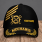 Personalized Mechanic baseball cap, Asymmetric Gold design with custom name