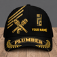 Personalized Plumber baseball cap, Asymmetric Gold design with custom name