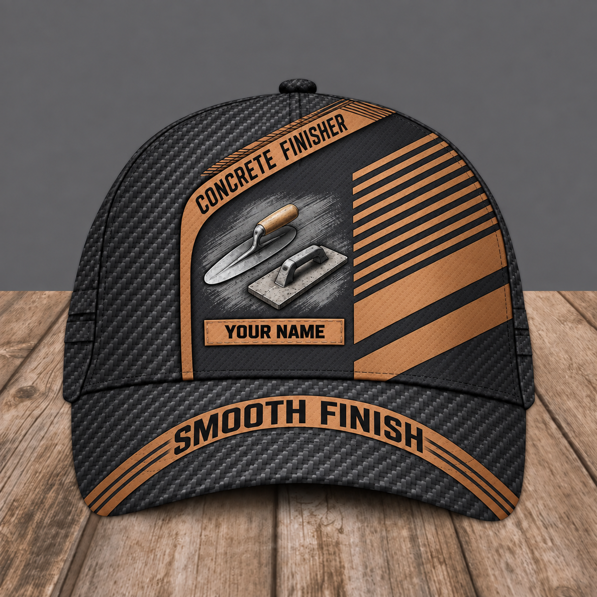 Personalized Concrete Finisher baseball cap, Diagonal Workshop design with custom name