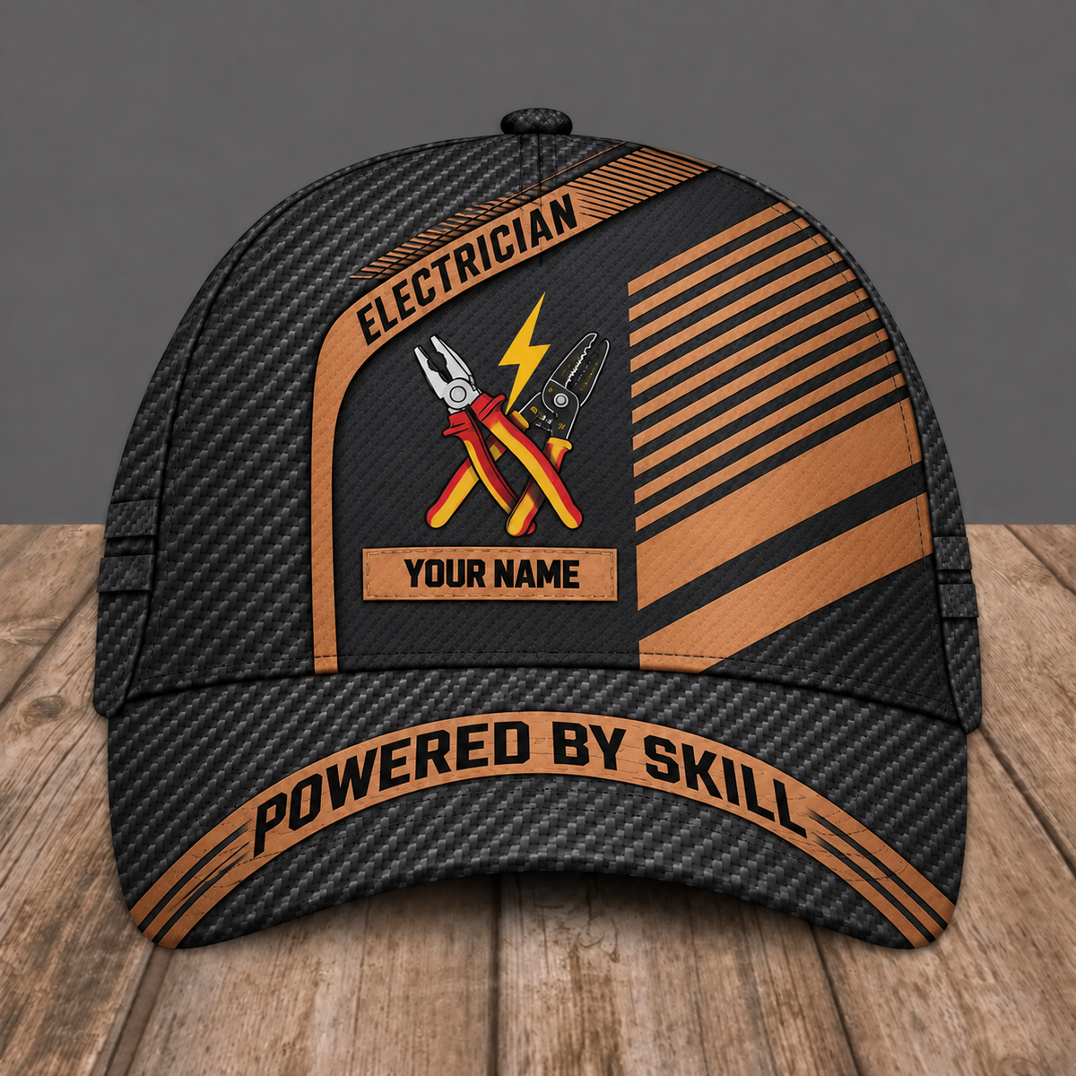 Personalized Electrician baseball cap, Diagonal Workshop design with custom name