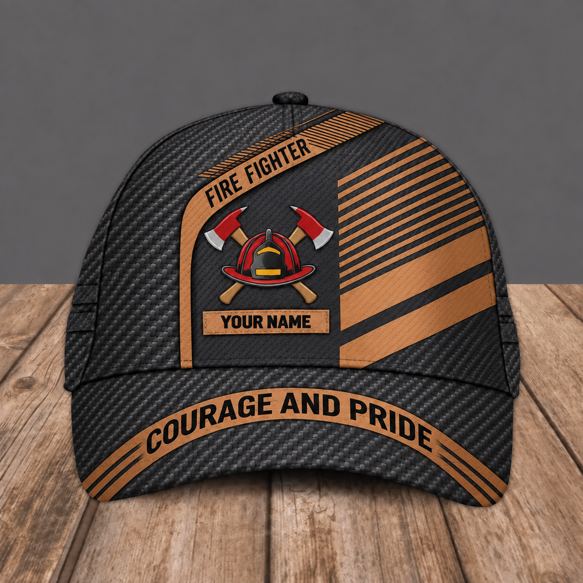 Personalized Fire Fighter baseball cap, Diagonal Workshop design with custom name