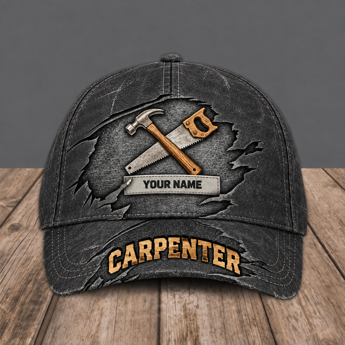 Personalized Carpenter baseball cap, Rugged Workshop design with custom name