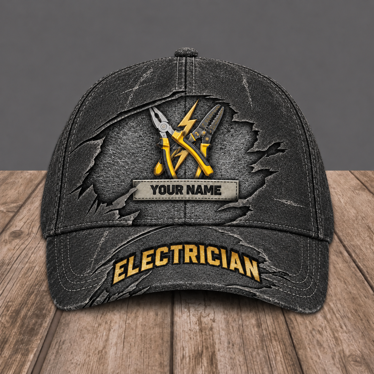 Personalized Electrician baseball cap, Rugged Workshop design with custom name