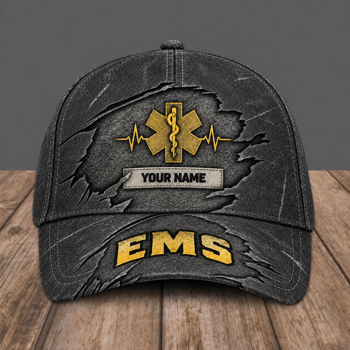 Personalized EMS baseball cap, Rugged Workshop design with custom name