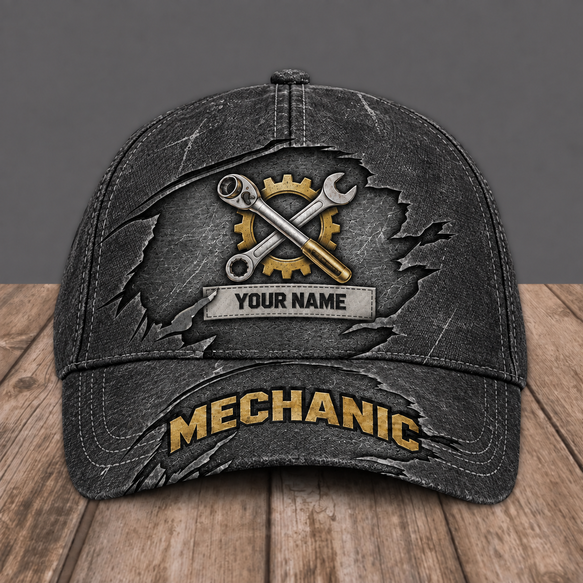 Personalized Mechanic baseball cap, Rugged Workshop design with custom name
