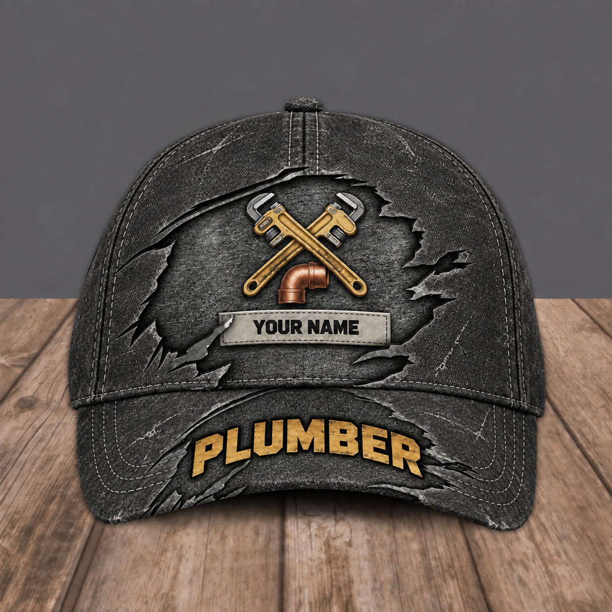 Personalized Plumber baseball cap, Rugged Workshop design with custom name