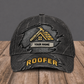 Personalized Roofer baseball cap, Rugged Workshop design with custom name
