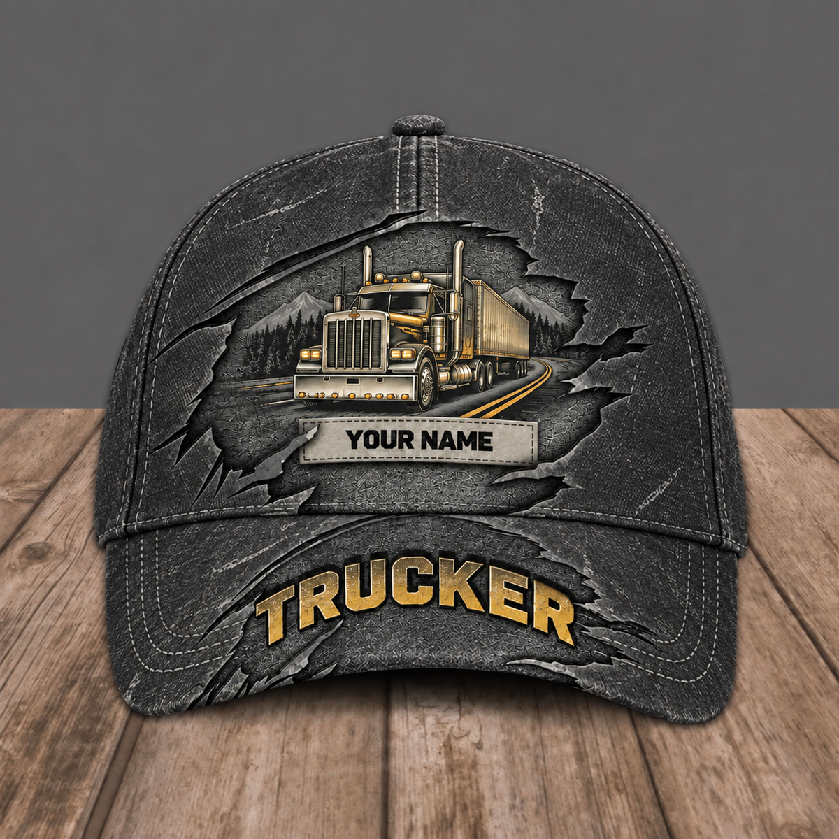 Personalized Trucker baseball cap, Rugged Workshop design with custom name