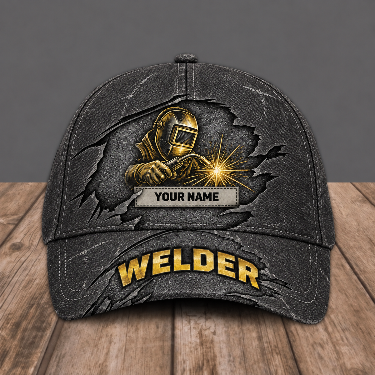 Personalized Welder baseball cap, Rugged Workshop design with custom name