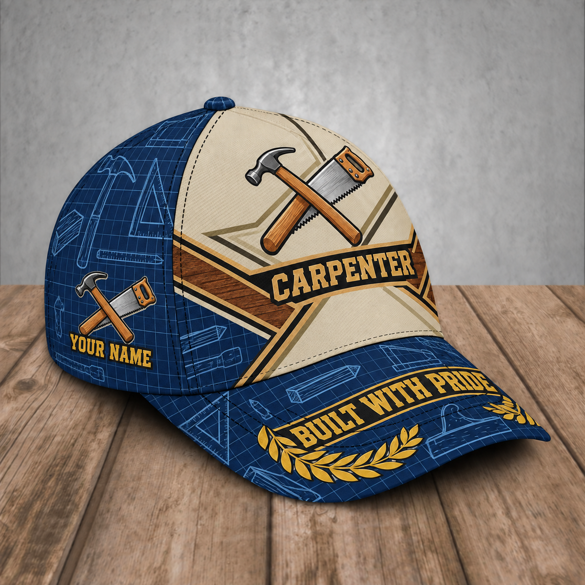 Personalized Carpenter baseball cap, Blueprint Geometry design with custom name