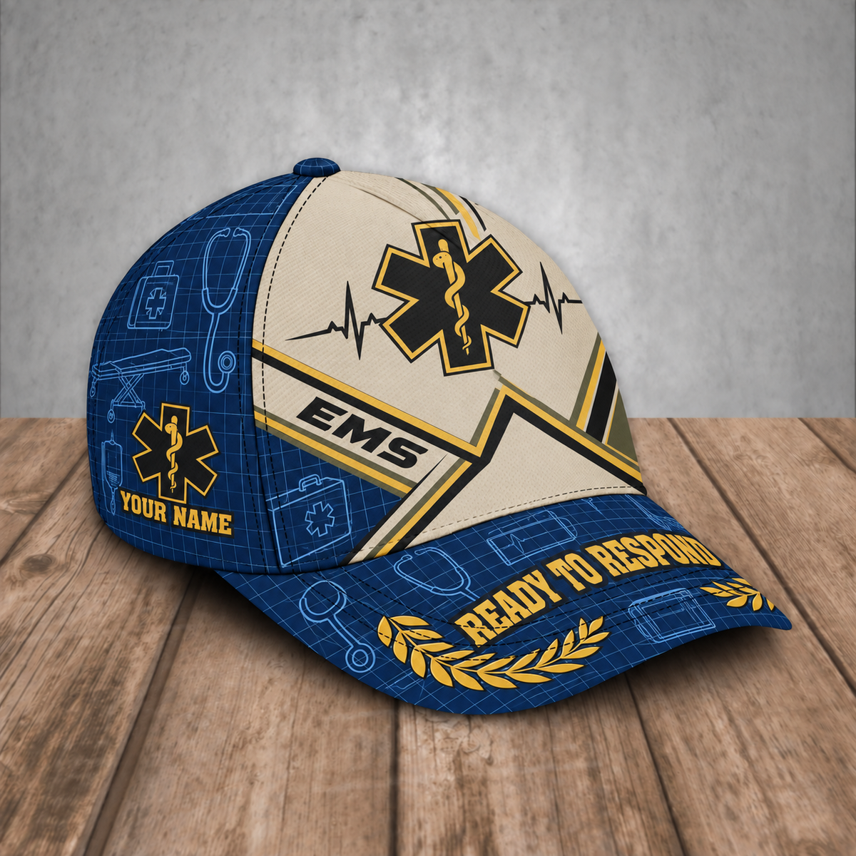 Personalized EMS baseball cap, Blueprint Geometry design with custom name