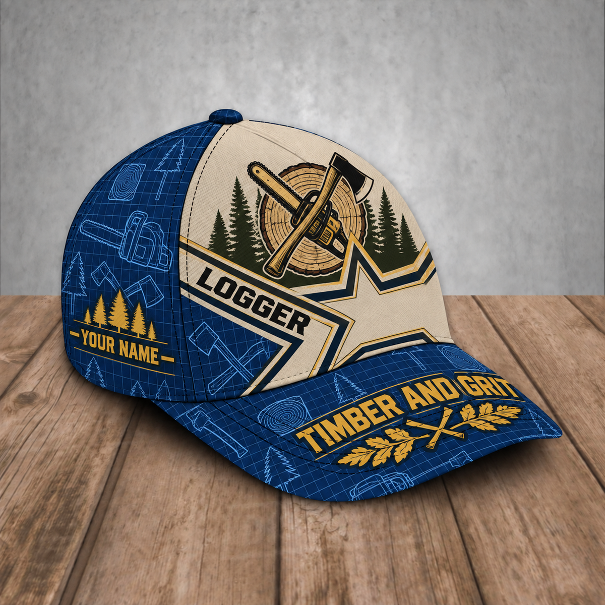 Personalized Logger baseball cap, Blueprint Geometry design with custom name