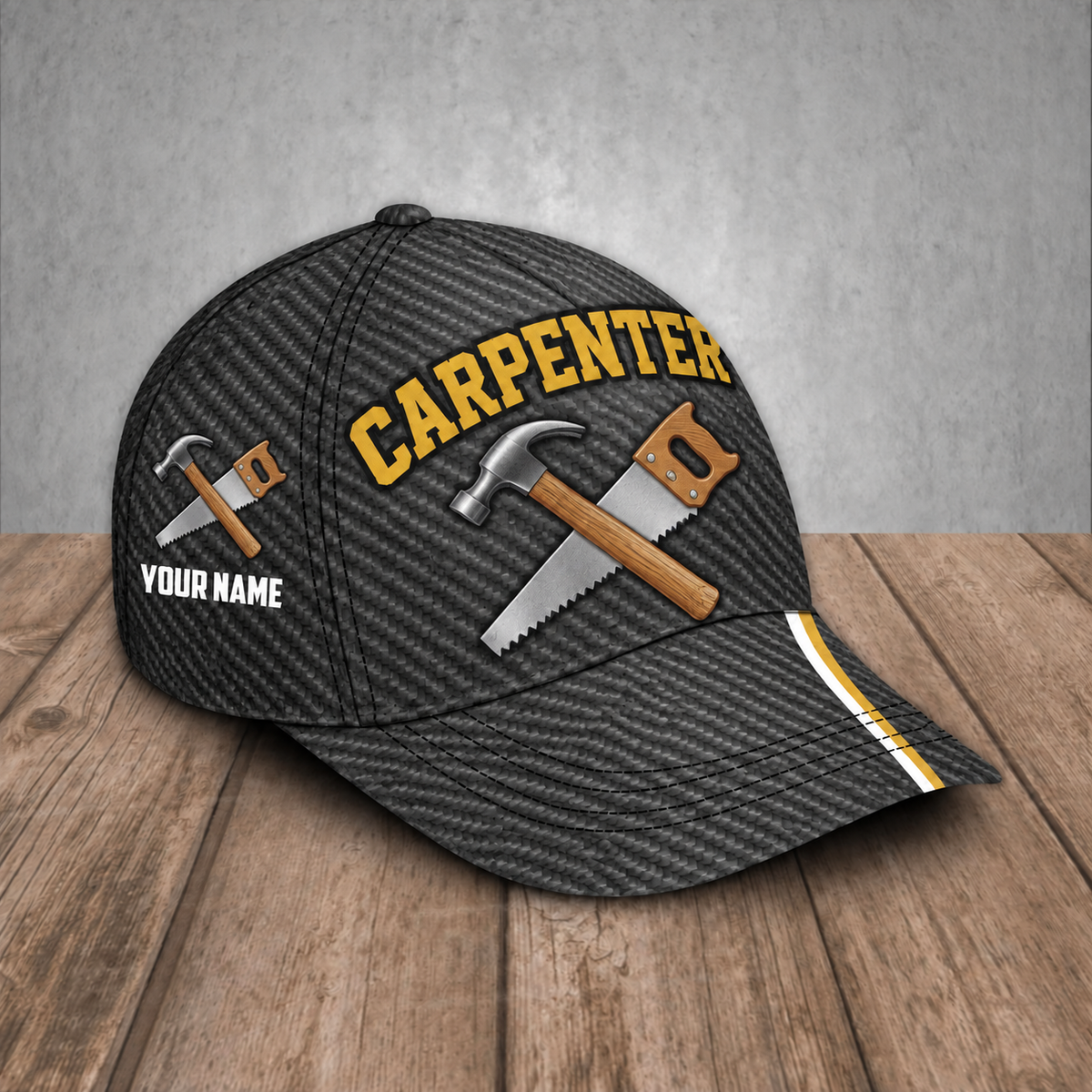 Personalized Carpenter baseball cap, Carbon Stripe design with custom name
