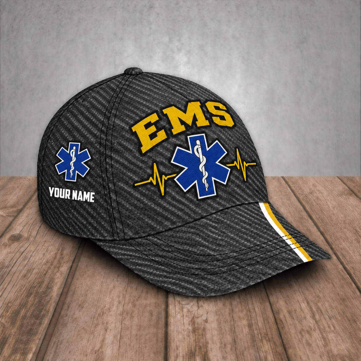 Personalized EMS baseball cap, Carbon Stripe design with custom name