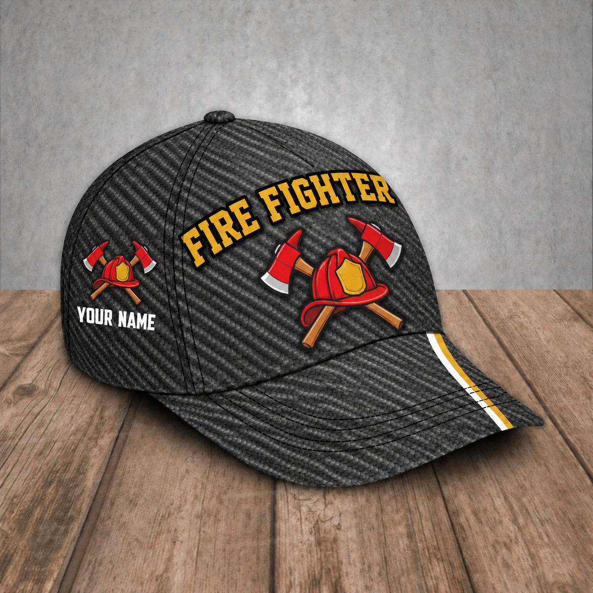 Personalized Fire Fighter baseball cap, Carbon Stripe design with custom name