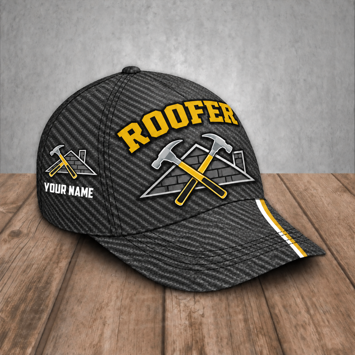Personalized Roofer baseball cap, Carbon Stripe design with custom name