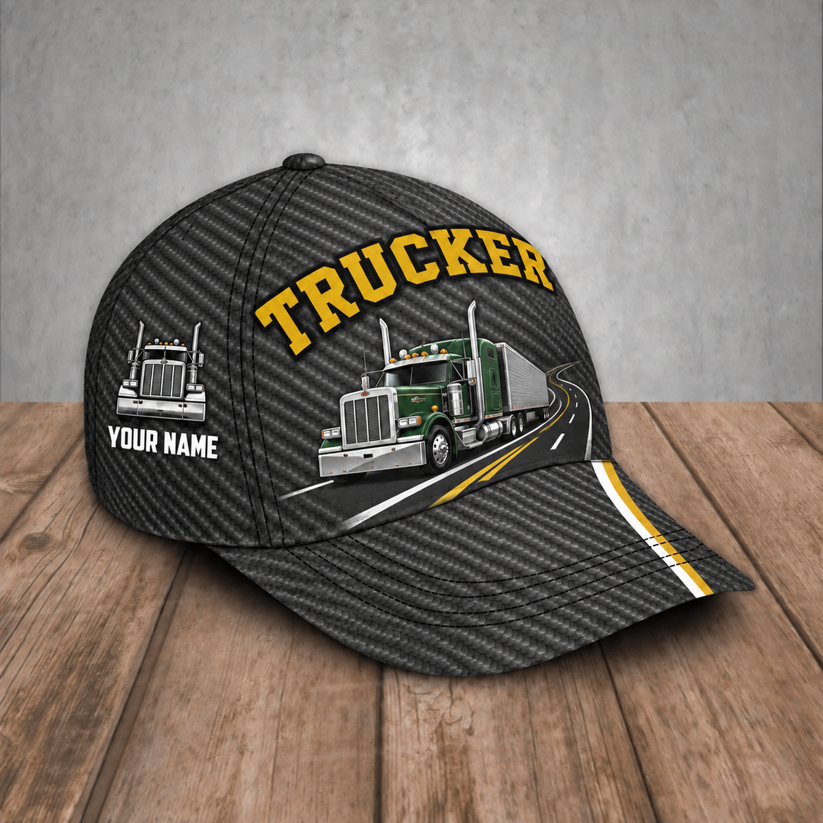 Personalized Trucker baseball cap, Carbon Stripe design with custom name
