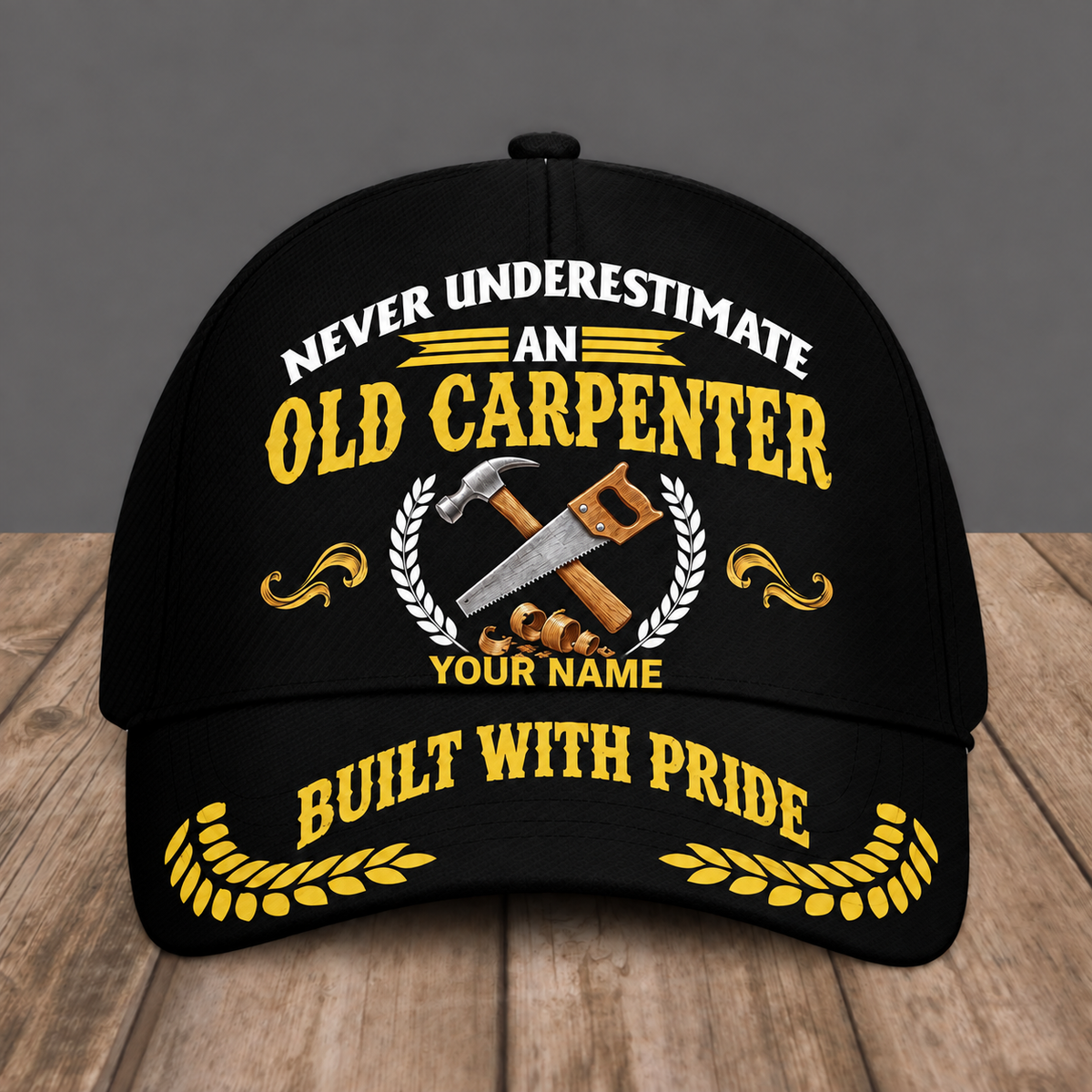 Personalized Carpenter baseball cap, Never Underestimate design with custom name
