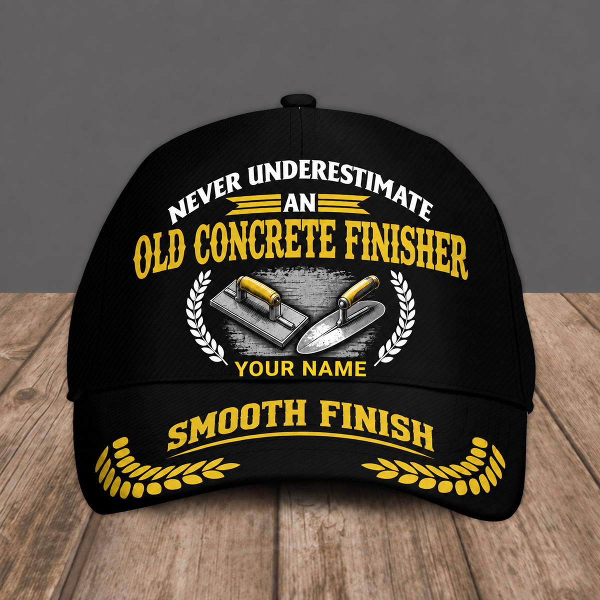 Personalized Concrete Finisher baseball cap, Never Underestimate design with custom name