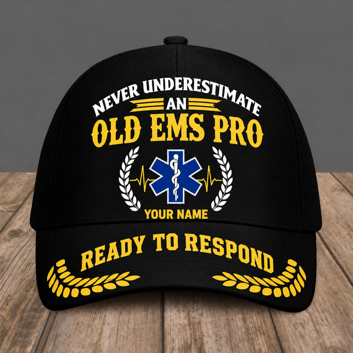 Personalized EMS baseball cap, Never Underestimate design with custom name