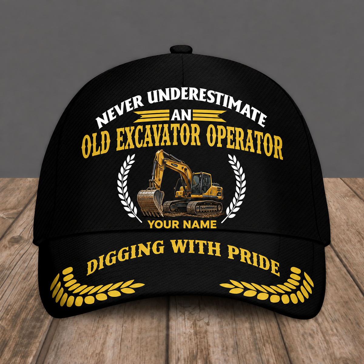 Personalized Excavator Operator baseball cap, Never Underestimate design with custom name