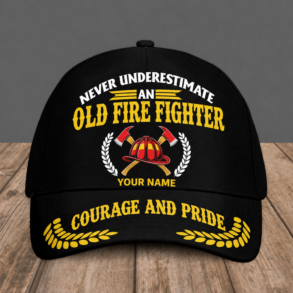 Personalized Fire Fighter baseball cap, Never Underestimate design with custom name