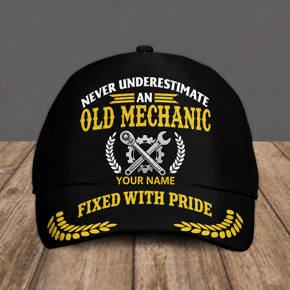 Personalized Mechanic baseball cap, Never Underestimate design with custom name