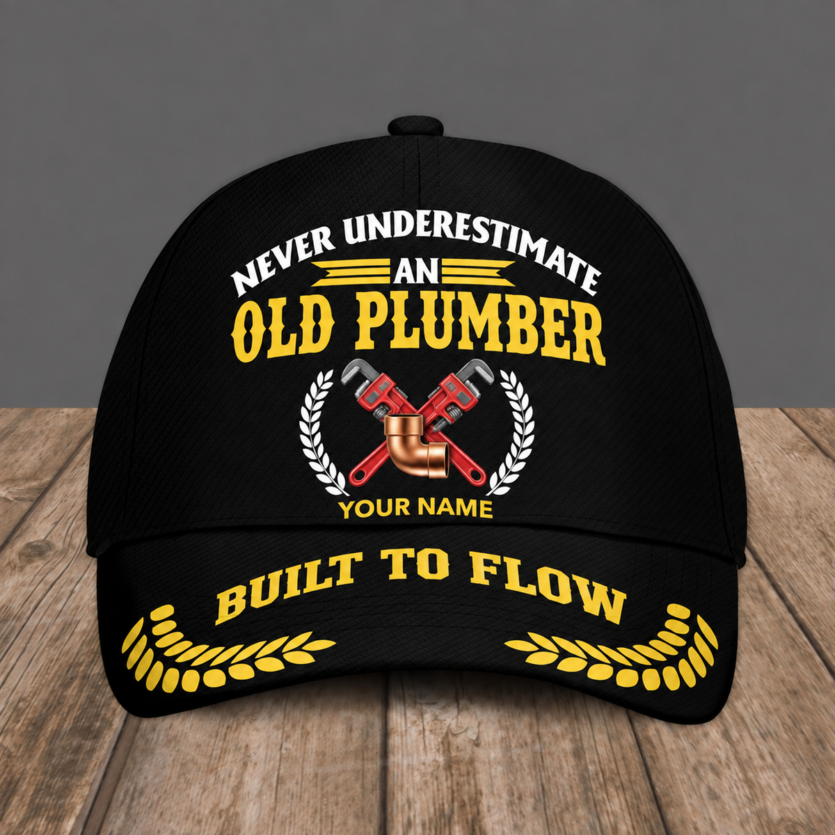 Personalized Plumber baseball cap, Never Underestimate design with custom name