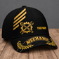 Personalized Mechanic Asymmetric Gold baseball cap, three-quarter view with custom name